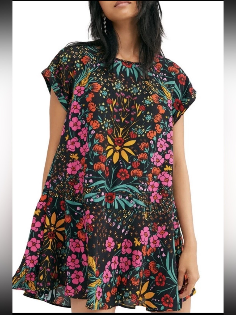 Free People Strawberry Fields Floral Mini Dress Black Combo - Size L
